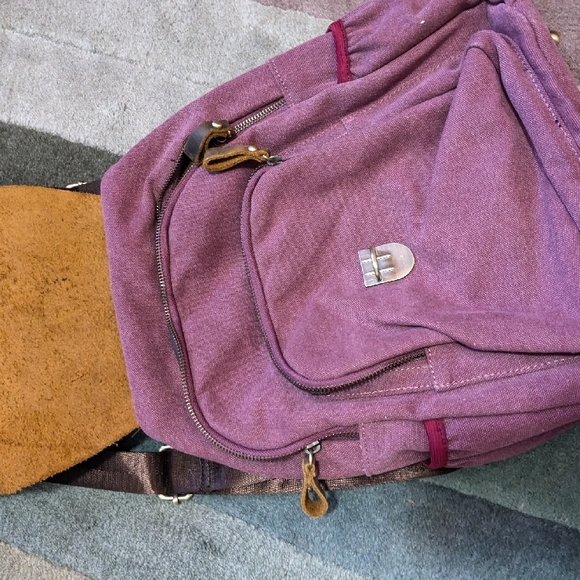 Vintage Brown and Purple Leather Backpack - Picture 5 of 6